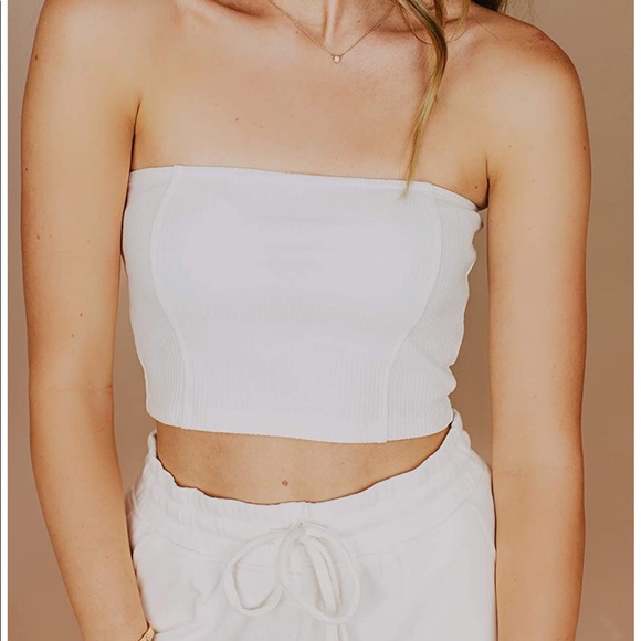 Ivory Ribbed Tube Top - Picture 1 of 3